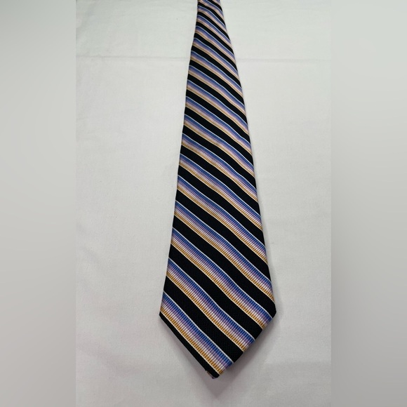 Dion Collection Silk Diagonal Striped Black Tie 4” x 60” - Picture 2 of 8